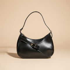 Sleek Black Handbag with Gold Buckle