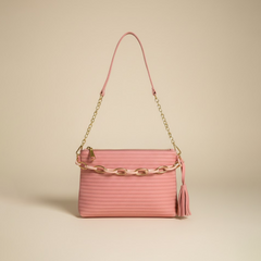 Trendy Pink Tassel & Chain-Detail Clutch