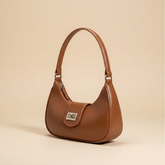Chic Tan Leather Handbag with Silver Hardware