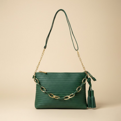 Chic Green Handbag with Gold Chain