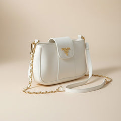Chic White Prada Crossbody with Gold Accents