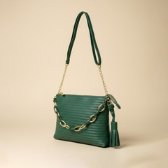 Chic Green Handbag with Gold Chain