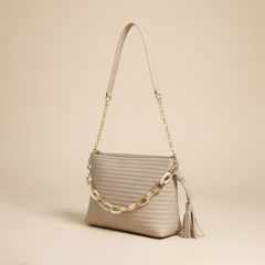 Elegant Beige Handbag with Gold Chain