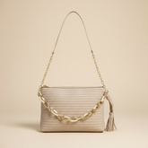 Elegant Beige Handbag with Gold Chain