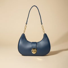 Elegant Navy Blue Chain-Detail Handbag