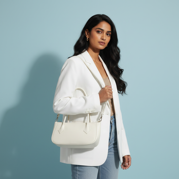 Minimalist White Structured Shoulder Bag with Stitched Detail