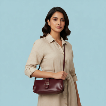 Chic Maroon Baguette Shoulder Bag with Square Buckle