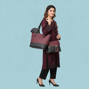 Premium 3-Piece Two-Tone Handbag Set (Brown & Black)