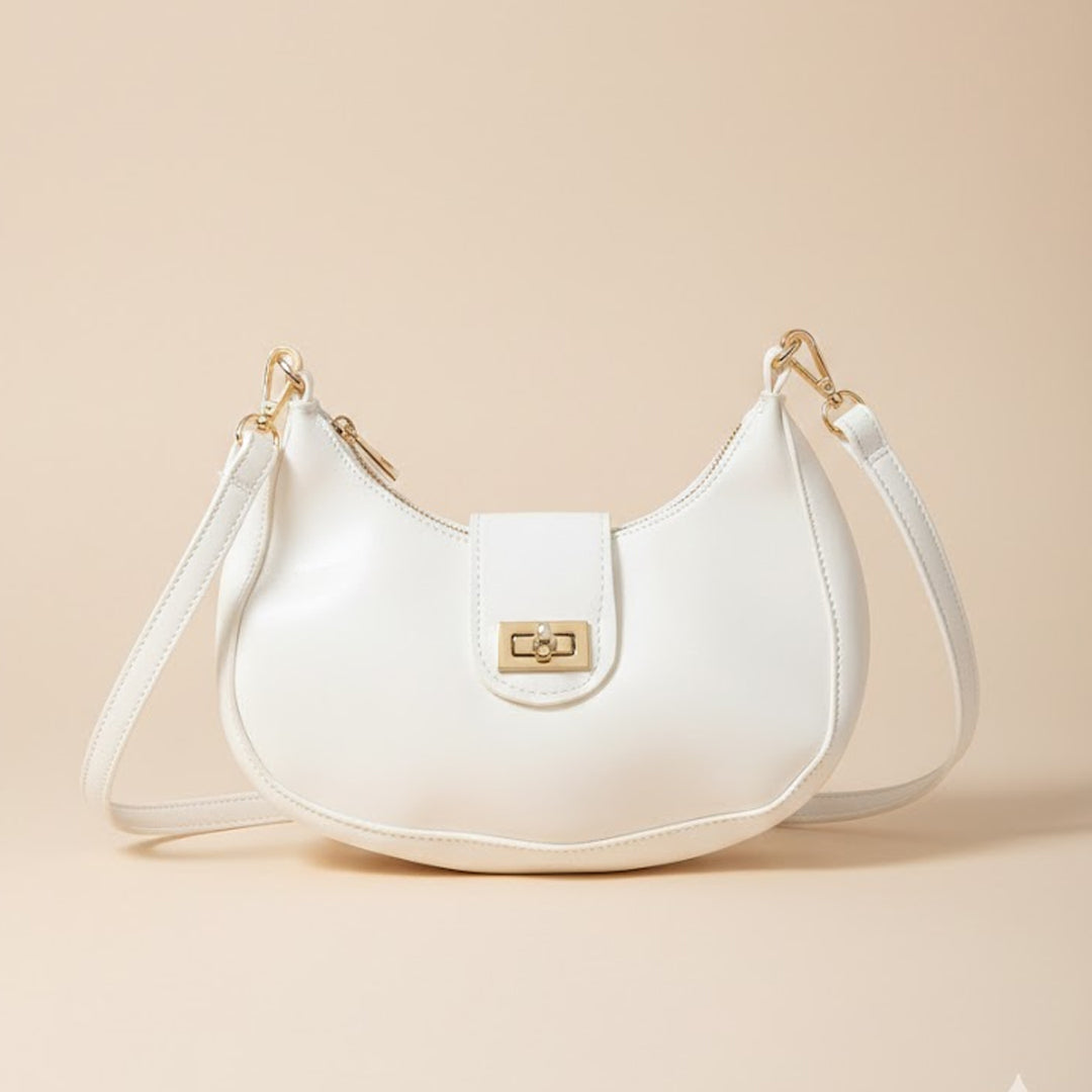 Chic White Crossbody Handbag with Gold Accents