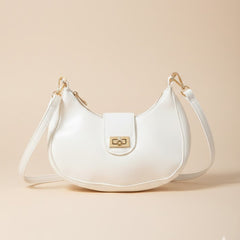 Chic White Crossbody Handbag with Gold Accents