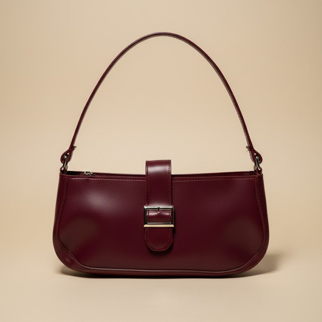 Chic Maroon Handbag with Modern Buckle