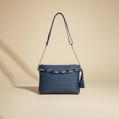 Sleek Blue Chain-Accent Shoulder Bag