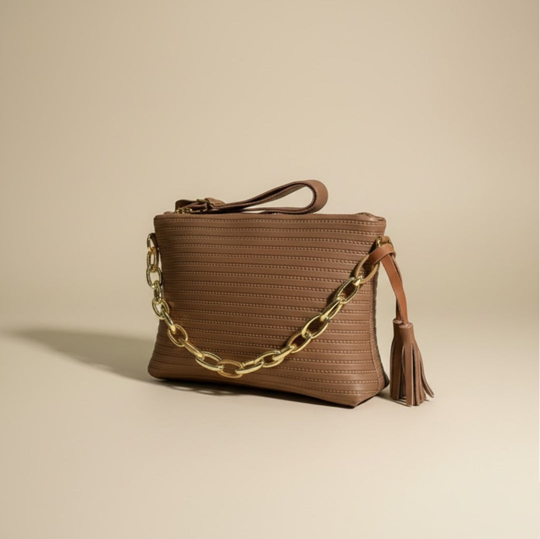 Stylish Handbag with Gold Chain & Tassel