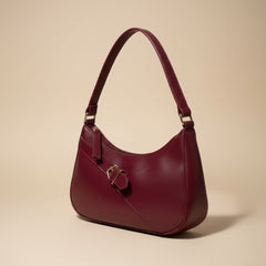 Elegant Burgundy Handbag with Gold Buckle