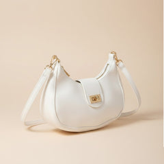 Chic White Crossbody Handbag with Gold Accents
