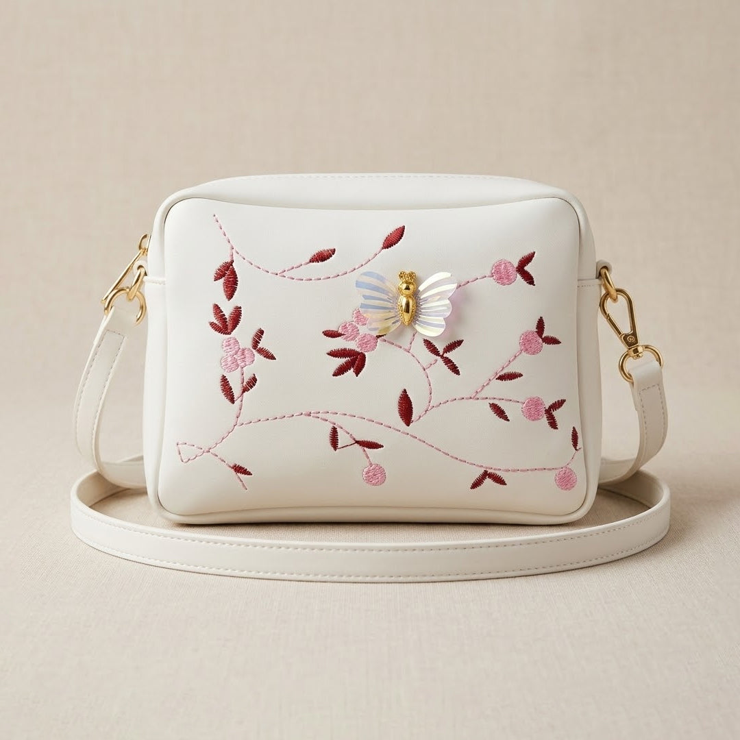 Elegant White Embroidered Crossbody Bag