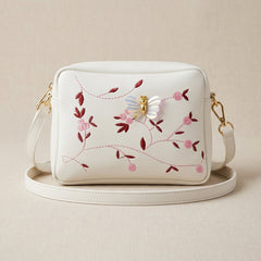 Elegant White Embroidered Crossbody Bag
