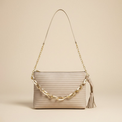 Elegant Beige Handbag with Gold Chain