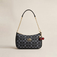 Coach Black Monogram Shoulder Bag with Cherry Charms