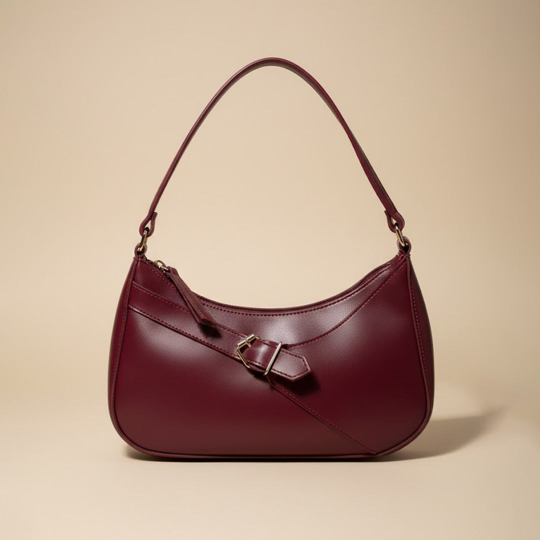 Elegant Burgundy Handbag with Gold Buckle
