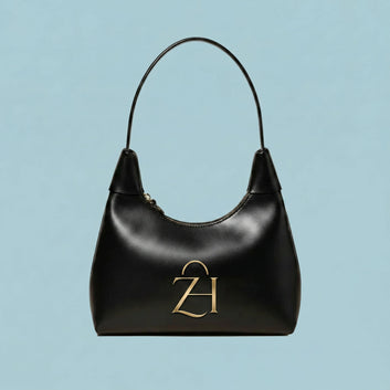 ZH Elegant Black Curved Shoulder Bag