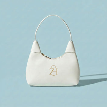 ZH Elegant White Curved Shoulder Bag