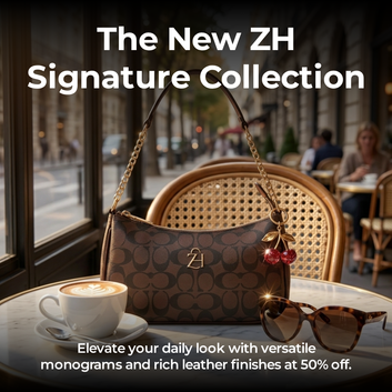 ZH Signature Brown Monogram Shoulder Bag with Cherry Charm